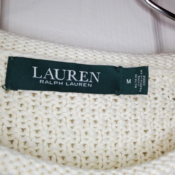 Lauren Ralph Lauren Cream Off White Fisherman Sweater Size Medium - Picture 10 of 11